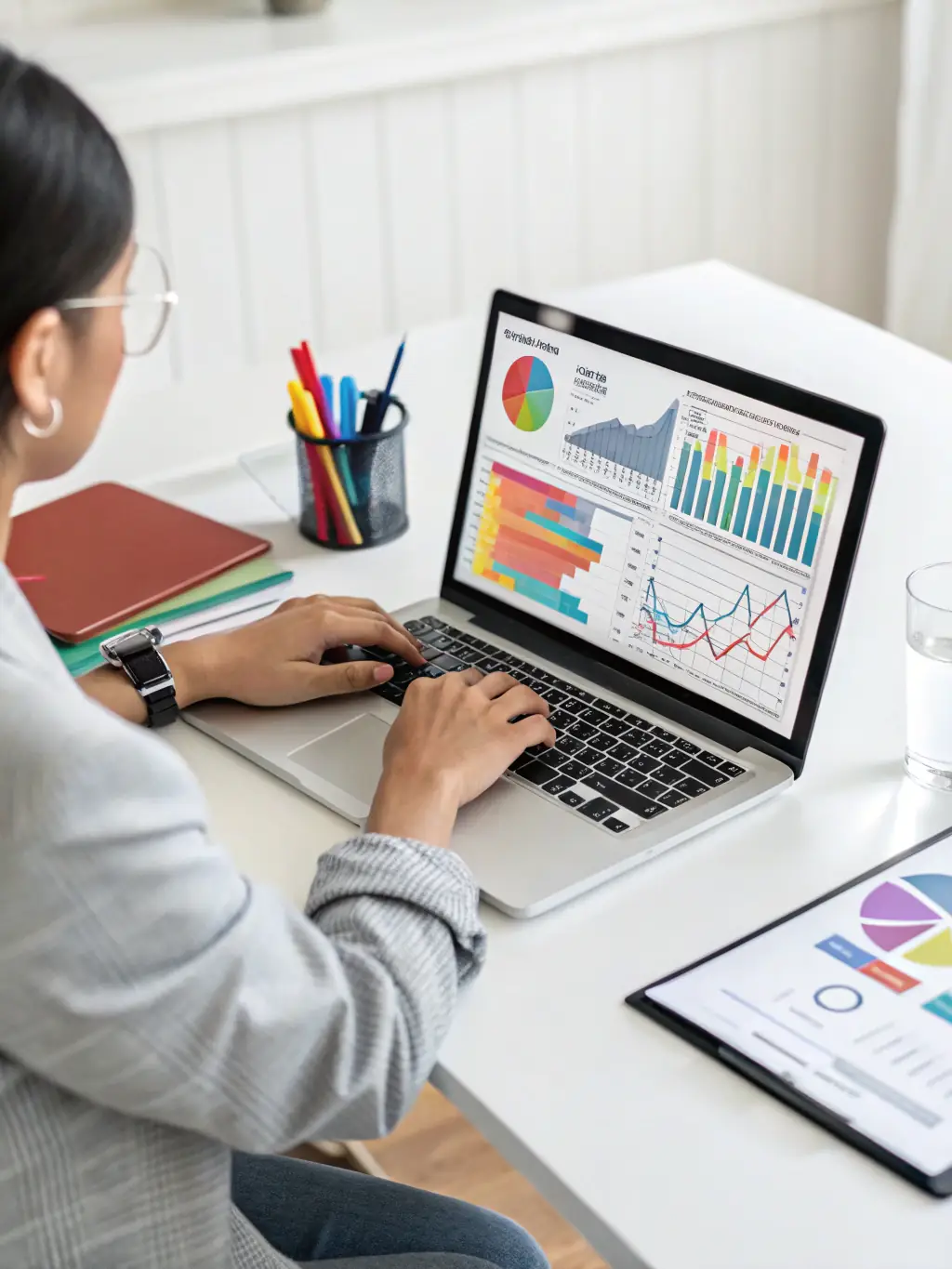 An image of a data analyst reviewing dashboards and reports on multiple screens, showcasing Business Analytics & Reporting expertise.